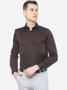 Wyre - Men Solid Coffee Brown Cotton Slim Fit Party Wear Shirt