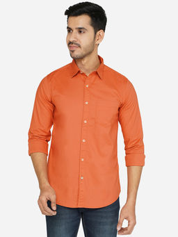 JadeBlue - Men Orange Solid Slim Fit Semi Casual Shirt