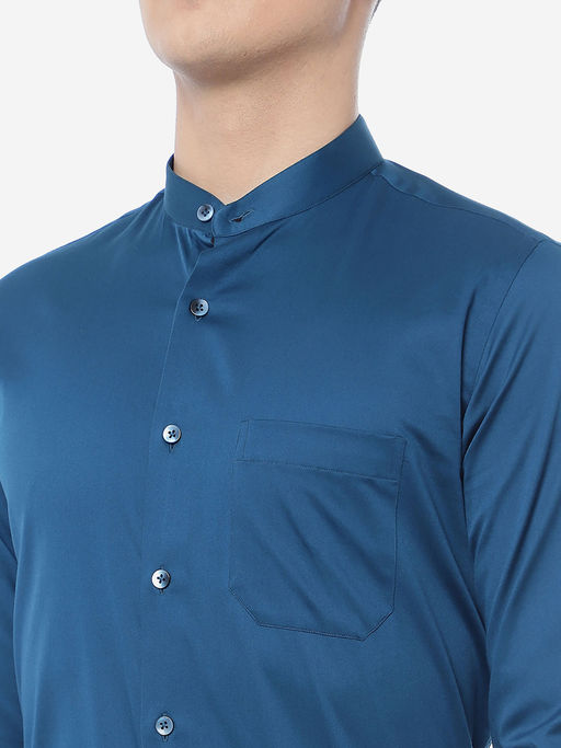 peacock blue mens dress shirt Covona Men's Solid Peacock Blue Color Dress Shirt w/ Convertible Cuffs