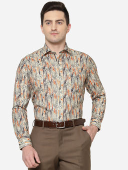 Greenfibre - Men Multi-Color Cotton Slim Fit Printed Formal Party Wear Shirt