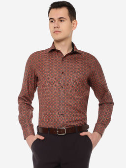 Greenfibre - Men Printed Orange Cotton Slim Fit Party Wear Shirt