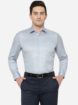 JadeBlue - Men Solid Light Grey Cotton Slim Fit Formal Shirt