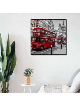 HomeTown - Simon City Bus Glossy Mdf Print Painting, Black And Red 50X50Cm