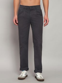 Cantabil - Men Grey Solid Cotton Regular Fit Casual Trouser