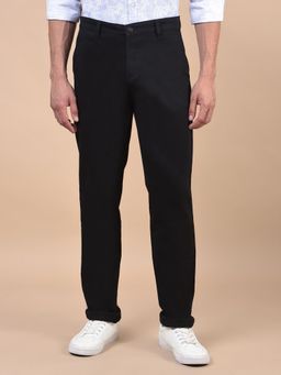 Cantabil - Men Black Solid Cotton Regular Fit Casual Trouser