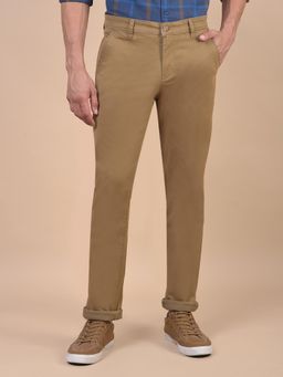 Cantabil - Men Khaki Solid Cotton Regular Fit Casual Trouser