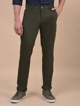 Cantabil - Men Green Solid Cotton Regular Fit Casual Trouser