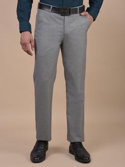 Cantabil - Men Grey Self Design Cotton Regular Fit Formal Trouser