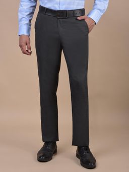 Cantabil - Men Grey Self Design Cotton Regular Fit Formal Trouser