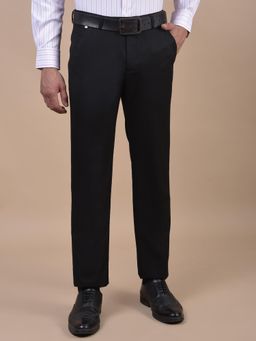 Cantabil - Men Black Solid Cotton Regular Fit Formal Trouser