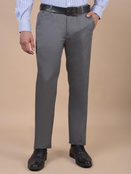 Cantabil - Men Grey Solid Cotton Regular Fit Formal Trouser