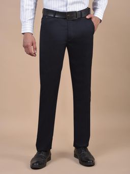 Cantabil - Men Navy Blue Solid Cotton Regular Fit Formal Trouser