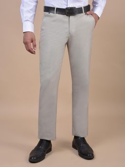 Cantabil - Men Beige Self Design Cotton Regular Fit Formal Trouser