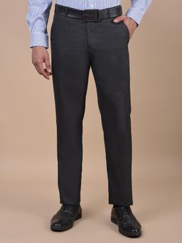 Cantabil - Men Grey Solid Cotton Regular Fit Formal Trouser