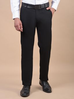 Cantabil - Men Black Solid Cotton Regular Fit Formal Trouser