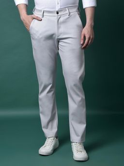CRIMSOUNE CLUB - Men Grey Self Design Rayon Blend Slim Fit Casual Trouser