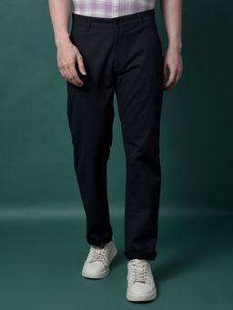CRIMSOUNE CLUB - Men Black Self Design Cotton Straight Fit Casual Trouser