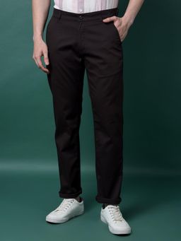 CRIMSOUNE CLUB - Men Brown Solid Polyester Blend Straight Fit Casual Trouser