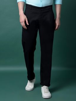 CRIMSOUNE CLUB - Men Black Solid Polyester Blend Straight Fit Casual Trouser