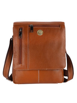 HiLEDER - Pure Genuine Leather 8 Inches Sling Travel Tablet Office Bag, Tan