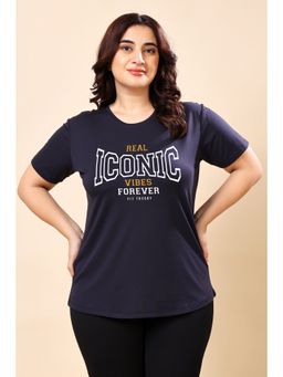 The Fit Theory - Women Navy Blue Round Neck Breathable Quick Dry Training T-Shirt