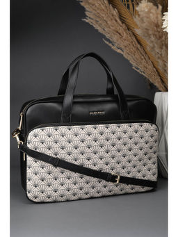 Allen Solly - Women Off White and Black Printed Handbag with Detachable Strap