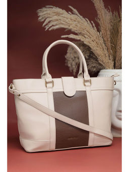 Allen Solly - Women Off White and Brown Handbag with Detachable Strap