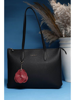 Allen Solly - Women Black Textured Handbag with Key Chain