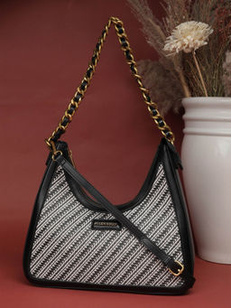Allen Solly - Women Black Textured Shoulder Bag with Detachable Strap