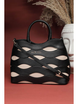 Allen Solly - Women Black Self Design Handbag with Detachable Strap