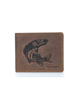 Calfnero - Men Brown Fish Embossed Artwork Leather Wallet