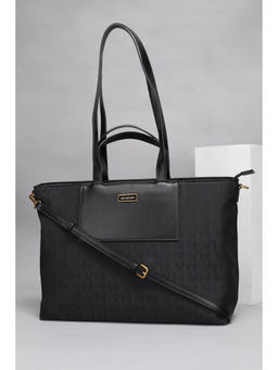Van Heusen - Women Black Printed Tote Bag with Detachable Strap