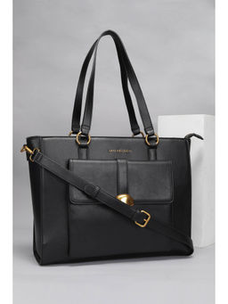 Van Heusen - Women Black Solid Handbag with Detachable Strap