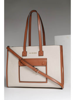 Van Heusen - Women Off White Solid Tote Bag with Detachable Strap