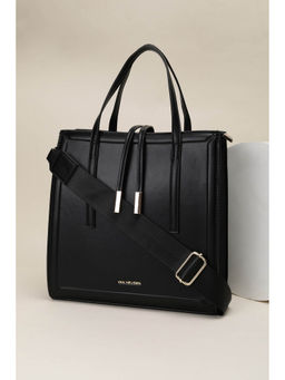 Van Heusen - Women Black Solid Formal Handbag with Detachable Strap