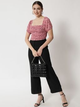 Trend Arrest - Pink Floral Print Smocking Crop Top