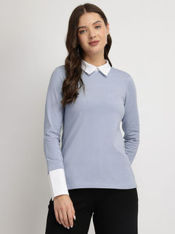 FableStreet - Cotton Collar Style Shirt - Blue