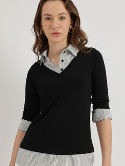 FableStreet - Collar Style T-Shirt - Black