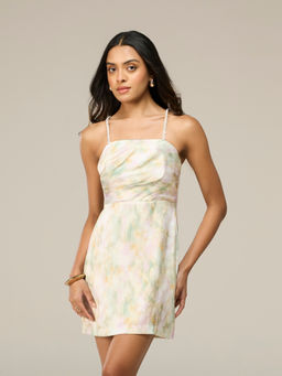 RSVP by Nykaa Fashion - Multi-Color Satin Abstract Pleated Bodice Bodycon Strappy Mini Dress