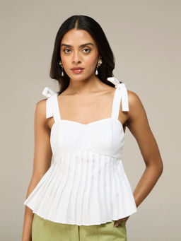 RSVP by Nykaa Fashion - White Shoulder Straps Fit & Flare Pleated Regular Top