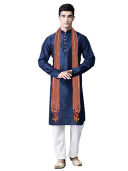 SG LEMAN - Navy Blue Kurta and Pajama with Dupatta for Men (Set of 3)