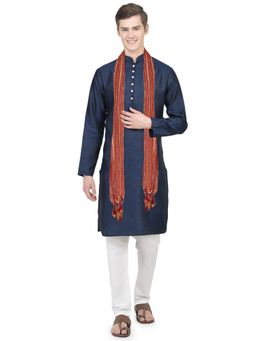 SG LEMAN - Navy Blue Kurta and Pajama with Dupatta for Men (Set of 3)