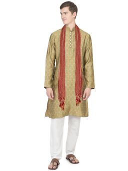 SG LEMAN - Gold Kurta and Pajama with Dupatta for Men (Set of 3)