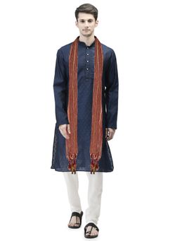 SG LEMAN - Navy Blue Kurta and Pajama with Dupatta for Men (Set of 3)