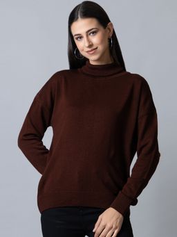 Club York - Womens Brown Full Sleeve High Neck Soild Sweater
