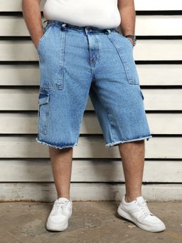 High Star - Men Blue Plus Washed Mid Rise Shorts