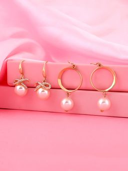 Estele - Gold Plated Sparkling Pearl Drop Earrings For Girls and Women (Set of 2)