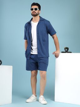 Kvetoo - Men Blue Cotton Solid Co-Ord (Set of 2)
