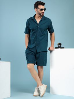 Kvetoo - Men Green Cotton Solid Co-Ord (Set of 2)