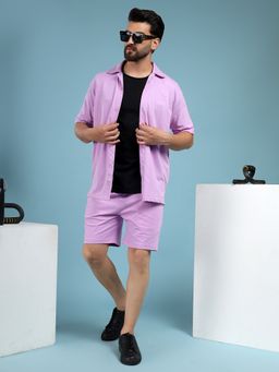 Kvetoo - Men Lavender Cotton Solid Co-Ord (Set of 2)